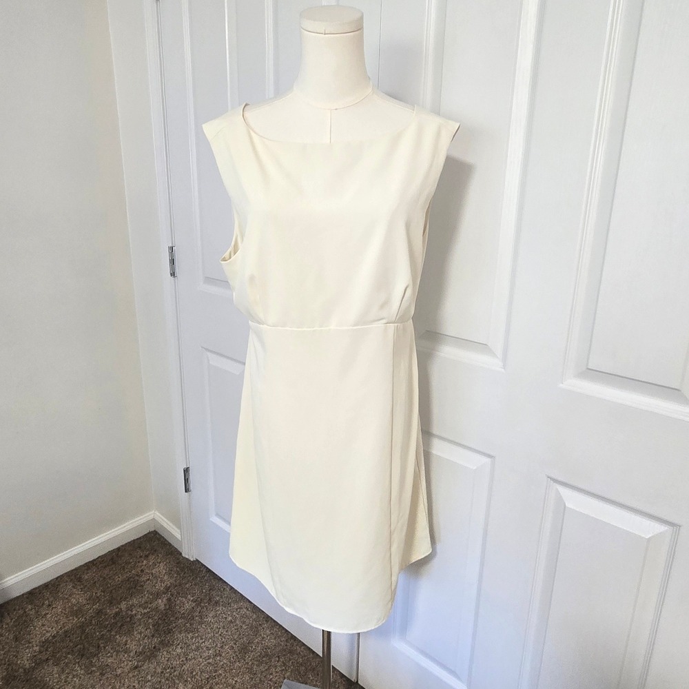 Rihoas Mini Dress Womens XL Cream White Bow Back Cutout Sleeveless Boat Neck
